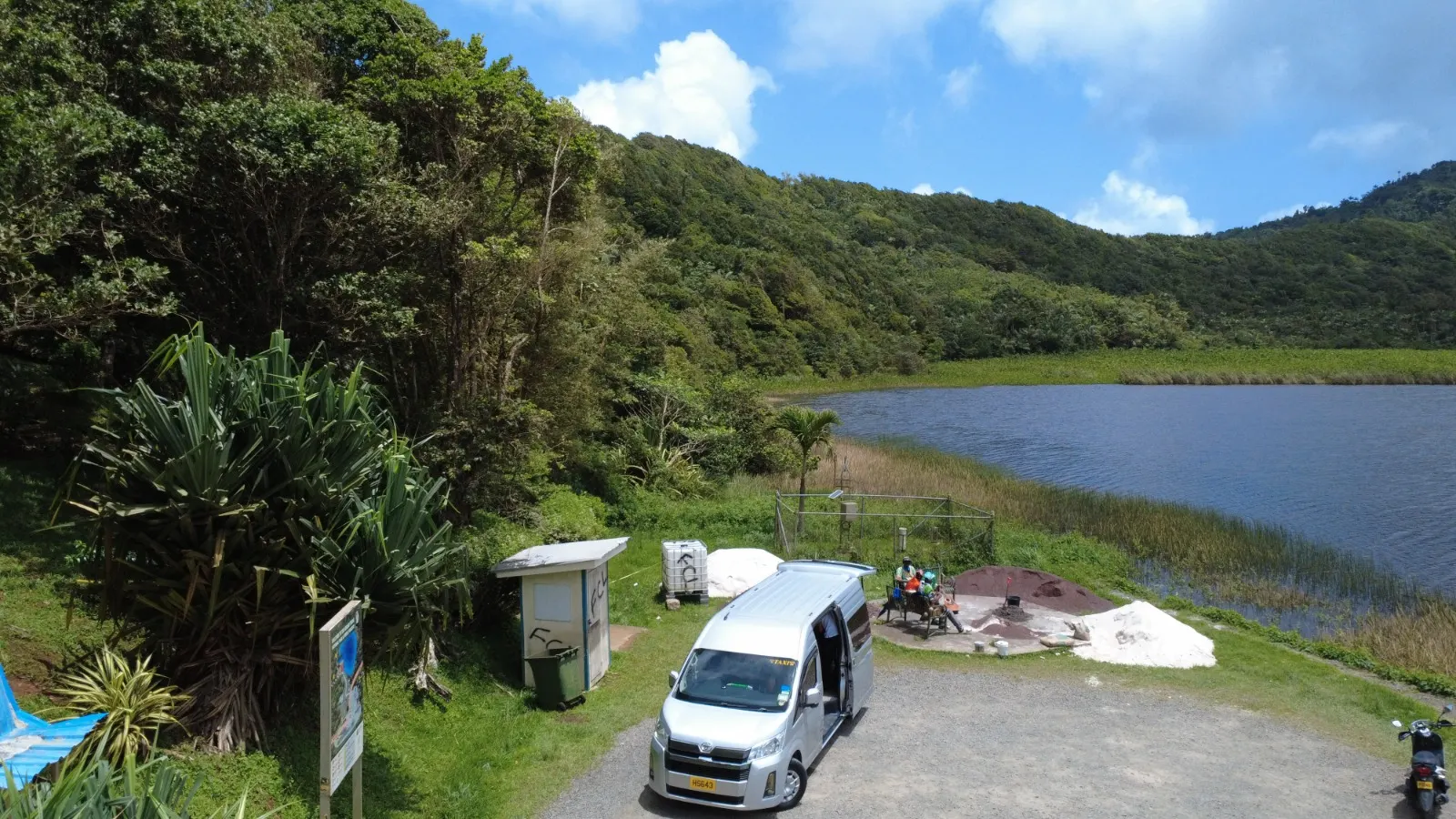 Tour van at Grand Etang Lake